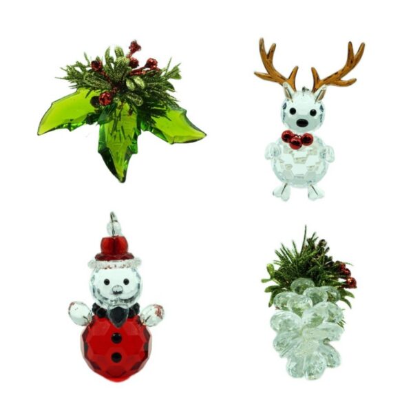 XMAS Christmas REINDEER CHRISTMAS SAMTA MINI MISTLETOE PINECONE KRYSTAL HOLLY 4 Asst ACR2459